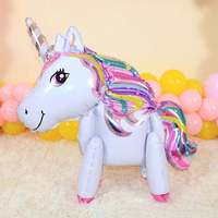 Balon Unicorn Berdiri Sendiri 3D Pelangi Kuda Unicorn Balon Film Aluminium Kartun Unicorn Foil Dekorasi Ulang Tahun