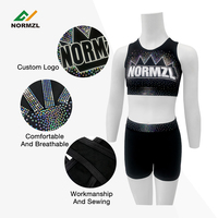 Ensemble d'échauffement de cheerleading avec logo en strass, pompon, nœud, sac à paillettes, crop top et veste courte avec logo d'équipe