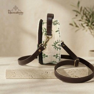 <b>Green</b> Block Print Round Sling Bag Wholesale Handmade Cotton Circle Crossbody <b>Purse</b> Ethnic Floral Handbag Export India - Product Image 1