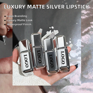 High Quality Luxury Silver Matte Velvet <b>Lipstick</b> Pencil <b>Custom</b> Logo Waterproof Fashion Organic Lip Gloss Chemical Makeup - Product Image 2