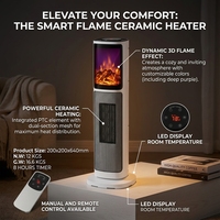 KONWIN Radiateur Tour Électrique Portable Autonome PTC avec Effet Flamme, Télécommande, en Plastique, 2000W, Chauffage d'Espace