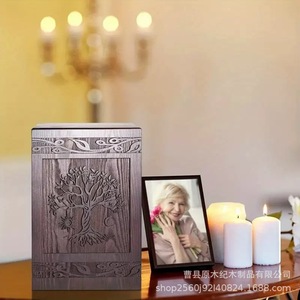 Solid Wood Pet Urn Rectangle Carved Tree Design Durable <b>Memorial</b> <b>Box</b> for Pets Desktop Storage Shandong Made - Product Image 3
