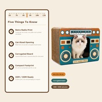Maison pour chat en carton style radio rétro avec design imprimé boombox, cadran de tuner et haut-parleur, pour chats d'intérieur, vente en gros, fourniture d'usine