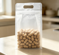 Sac plat transparent grand volume avec poignée, pochette d'emballage à huit soudures latérales pour le stockage de riz, de noix et d'aliments, sac refermable à fermeture éclair