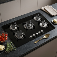 Table de cuisson à gaz encastrable 5 brûleurs en verre trempé avec allumage électrique et dispositif de sécurité pour usage hôtelier (vente en gros)