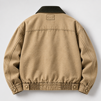 Blouson Bomber Homme Rétro en Toile Lavée avec Col en Velours Côtelé, Étiquette Personnalisée, Faible MOQ, Veste de Travail en Toile Personnalisée