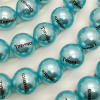 Perles rondes en acrylique imprimées bleu T, 16 mm et 20 mm, trou droit, pour la fabrication de cordons de téléphone DIY et fournitures d'artisanat – Vente en gros