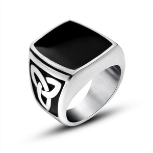 Men's Square <b>Titanium</b> Steel <b>Ring</b> With Black Inlay Geometric Design SA904 - Product Image 1