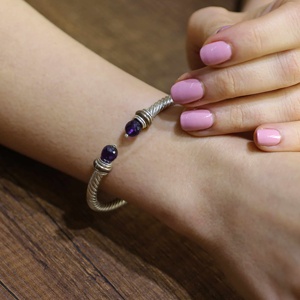 925 Sterling <b>Silver</b> Amethyst Stone Twisted <b>Men</b>’s Bracelet | Double Tone Spring Lock Handmade Turkish Jewelry - Product Image 4