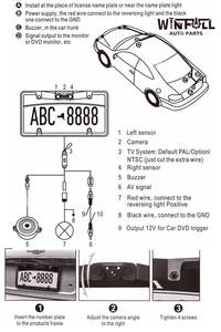 Caméra de recul 3-en-1 avec capteur de stationnement vidéo pour plaque d'immatriculation américaine, sans perçage - Product Image 6