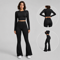 Nouvel ensemble de haut de yoga à manches longues de couleur unie, pantalon de fitness respirant, ensemble deux pièces à séchage rapide pour le Pilates