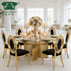 Juego de Mesa de Comedor Moderno con Cubierta de Vidrio Regular, Acero Inoxidable, 8 Sillas Metálicas, Mesa para Bodas - Product Image 1