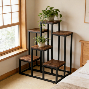 Support à plantes <span class=keywords><strong>en</strong></span> métal et <span class=keywords><strong>bois</strong></span> à étages, présentoir d'angle <span class=keywords><strong>sur</strong></span> pied pour fleurs, support pour plantes pour la décoration du salon et du balcon - Product Image 2