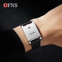 Montre à quartz numérique unique OFNS 1803 pour homme, montre-bracelet rectangulaire rétro avec cadran rotatif, étanche, bracelet en cuir et acier