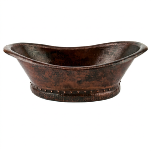 Lavabo Ovalado de Cobre Hecho a Mano con Acabado Martillado Antiguo y Borde Tipo Slipper para Encimera de Baño, Venta al por Mayor - Product Image 1