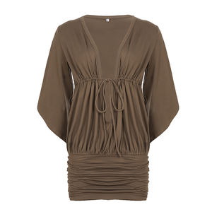 Vestido de Fiesta Ajustado con Cuello en V y Manga Murciélago para Mujer, con Lazo en la Cintura, Venta al por Mayor de Moda - Product Image 6