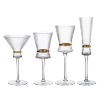 Gobelet en verre cristal à rayures verticales minimalistes style nordique avec bordure dorée pour vin et cocktails – Lot de verres