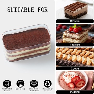 Cangkir & Tutup Plastik Polystyrene Kelas Makanan untuk Dessert, Wadah Persegi Panjang Transparan untuk Tiramisu, Puding Buah & Mousse - Product Image 4
