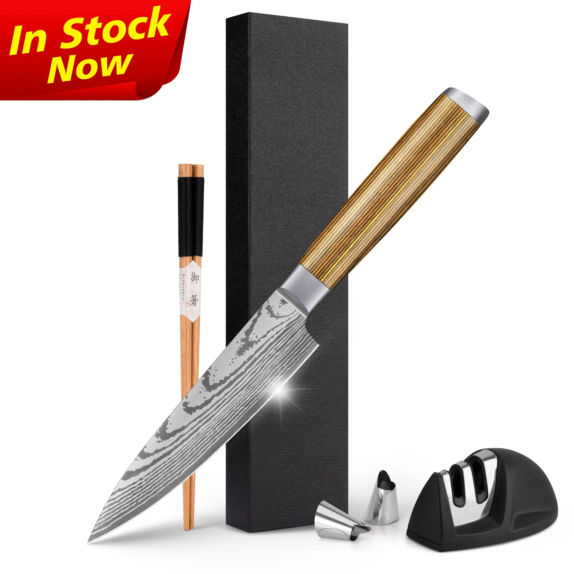10% Off gagang kayu Pakka kuning 5 inci 67 lapis VG10 Set pisau utilitas baja Damaskus pisau koki Mini Jepang dengan kotak hadiah