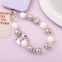 Accessoires de bijouterie : Chaîne de téléphone portable en argent, en forme de nœud et de cœur, avec perles artisanales, pour étui d'écouteurs et accroche-sac