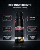 En stock – Shot énergétique pré-entraînement 300 mg caféine, vitamines B, 0 % sucre, 50 ml – Concentration longue durée pour les séances d'entraînement et les journées de travail