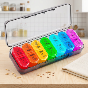 Wholesale Portable Weekly Seven-Day Plastic Medicine Organizer Pill <b>Box</b> Two Meal Dosage Sealed <b>Mini</b> Compartmentalized Design - Product Image 1