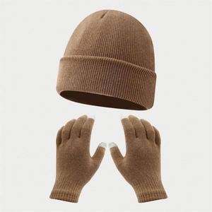 Autumn Winter Solid Color Touch Screen Acrylic Custom Knitted <b>Beanie</b> Outdoor Riding Warm Cold-proof Ski Hat Gloves Suit - Product Image 2