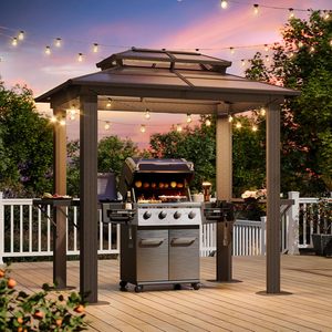 Gazebo de jardin 8 x 5 pieds, gazebo de barbecue en aluminium avec toit en polycarbonate, auvent rigide pour barbecue avec étagères pour pelouse, patio, jardin - Product Image 1