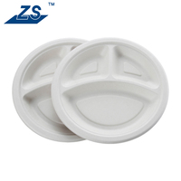 Assiettes de service biodégradables pour fêtes scolaires, en bagasse de canne à sucre, compostables, avec 3 compartiments