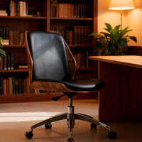 Chaise de bureau de direction moderne de luxe pivotante et réglable en cuir PU et aluminium avec accoudoirs fixes et dossier solide à réglage manuel
