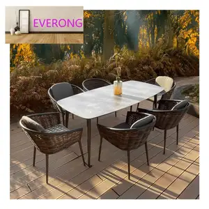 Everong mây nhà hàng ăn uống đồ nội thất vườn bảng thiết lập nhôm vườn ngoài trời ăn uống đặt Patio Bộ đồ nội thất