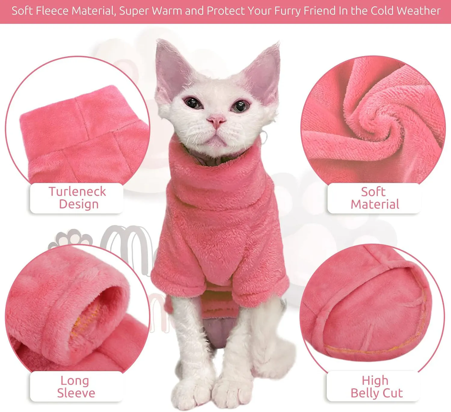 فستان قطة من Sphynx ملابس حيوانات أليفة لجرو القطط، ملابس دافئة للحيوانات الأليفة وبدلة قفز لفي فصل بارد، وردي XL