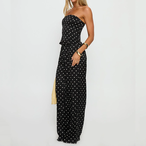 Set due pezzi da donna nero bianco a pois <span class=keywords><strong>pantaloni</strong></span> larghi senza spalline completo moda per festa/abbigliamento quotidiano Set due pezzi - Product Image 3