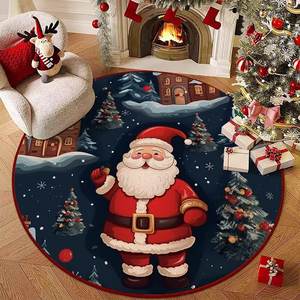 Tapis rond de Noël, design patchwork, résistant aux taches, en fibre de polyester, décoration d'intérieur, tapis de sol pour salon et chambre à coucher - Product Image 2