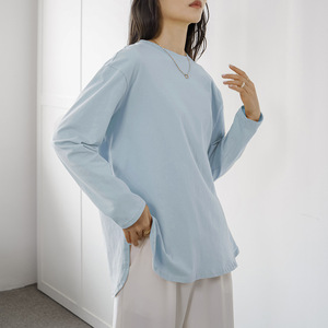 Camiseta <span class=keywords><strong>de</strong></span> Manga Larga <span class=keywords><strong>de</strong></span> Algodón para <span class=keywords><strong>Mujer</strong></span>, Color Sólido, Básica, con Abertura Lateral, Informal, para Primavera y Otoño - Product Image 4