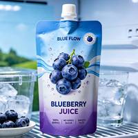 Kemasan Pouch Stand Up dengan Cetakan Kustom, Lapisan Matte, Food Grade, Bebas BPA, Anti Bocor, Dapat Didaur Ulang, untuk Jus Blueberry