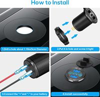 Prise industrielle double USB Type A/C 12V avec voltmètre numérique, charge rapide, interrupteur en aluminium pour caravane, camping-car, bateau