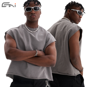 Ağır 340 Gsm Boxy Fit kolsuz T Shirt boy kırpılmış yelek özel logo ham kenar fransız Terry Tank Top erkekler - Product Image 1
