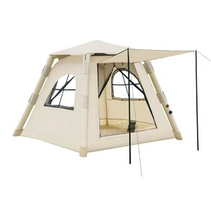 Tente gonflable 220x220 cm double couche beige imperméable pour 3-6 personnes, camping extérieur, utilisable en toutes saisons - Product Image 4