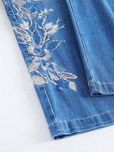 高品質ジーンズメーカー デザイナー ハイウエストデニムジーンズパンツ 女性用 マミー刺繍入りジーンズ - Product Image 4