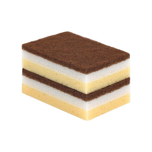 Three Layer High Density Dishwashing <b>Sponge</b> Rectangle Scouring Pad Kitchen Cleaning Pot Scrubber - Product Image 1