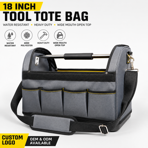 Sac à outils à ouverture supérieure de 18 pouces avec logo personnalisé, sac organisateur d'outils en polyester 600D résistant à l'eau et robuste avec plusieurs poches - Product Image 1