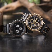 Montre Homme de Haute Qualité, Style Sport et Mode, avec Motif Monnaie Antique, Boîtier en Bois d'Ébène, Mouvement à Quartz, Boîtier en Acier Inoxydable, Bracelet en Cuir, 44mm
