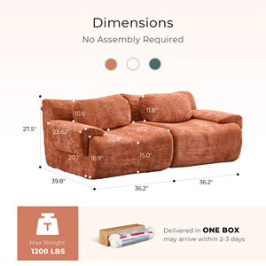 Two Seater Contemporary Modular Sectional Sofa Vacuum Packed Chenille No Assembly Leisure High Sponge Sofa Living Room Apartment - Product Image 2