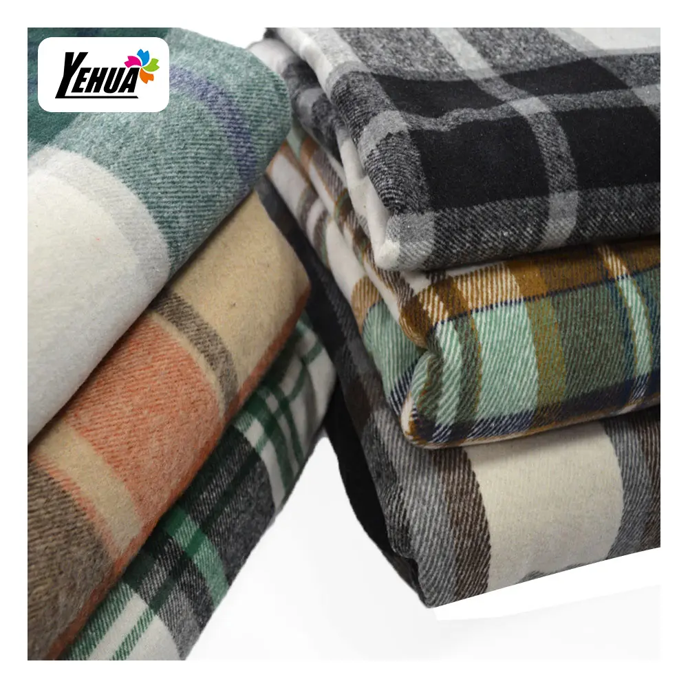 Shaoxing Textile Fabrics Tweed Fabric Woolen Plaid Flannel Check Style 100% Poly Clothing Woven Tweed Fabric