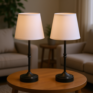 Lampada da Tavolo Moderna Senza Fili, Set da 2, Ricaricabile, Paralume in Tessuto, Luce LED Bianca, Lampada da Scrivania per Camera da Letto, Base in Metallo, Lampadina E26 - Product Image 2