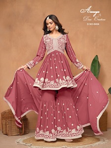 Vêtements indiens et pakistanais Georgette Sharara Salwar Kameez pour festival et mariage au prix de gros - Product Image 5