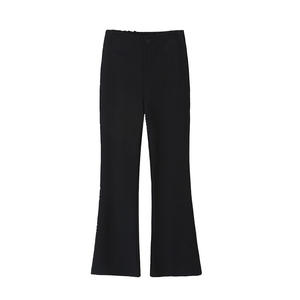 Pantalon évasé taille haute en maille Runqi noir grande taille pour femme, pantalon de printemps OL N8816 épaisseur moyenne - Product Image 1