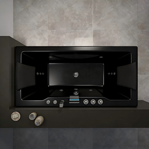 Baignoire de massage moderne noire avec jets à bulles d'air et cascade, panneau de commande intelligent, Jacuzzi pour spa à domicile pour 1 personne - Product Image 3