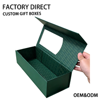 Boîte cadeau rigide pliable magnétique verte personnalisée avec fenêtre transparente, imprimée en couleur, en carton pliable pour économiser sur les frais de transport